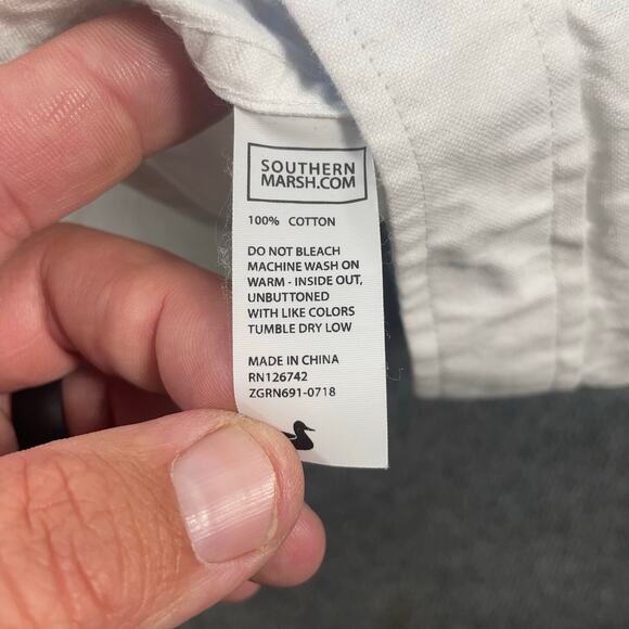 Southern Marsh Button Down Dress Shirt Men's M White/Blue Flip Cuff Dressy - Picture 9 of 11